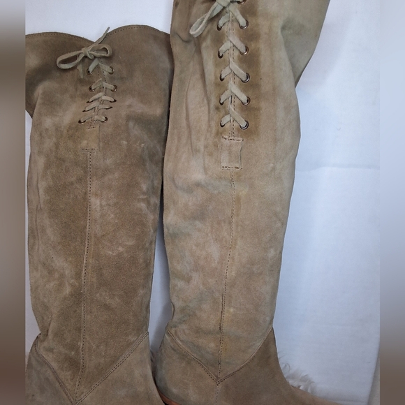 B/ X By Bronx Camel Suede Tie Up Knee High Boots 40 - Picture 3 of 16